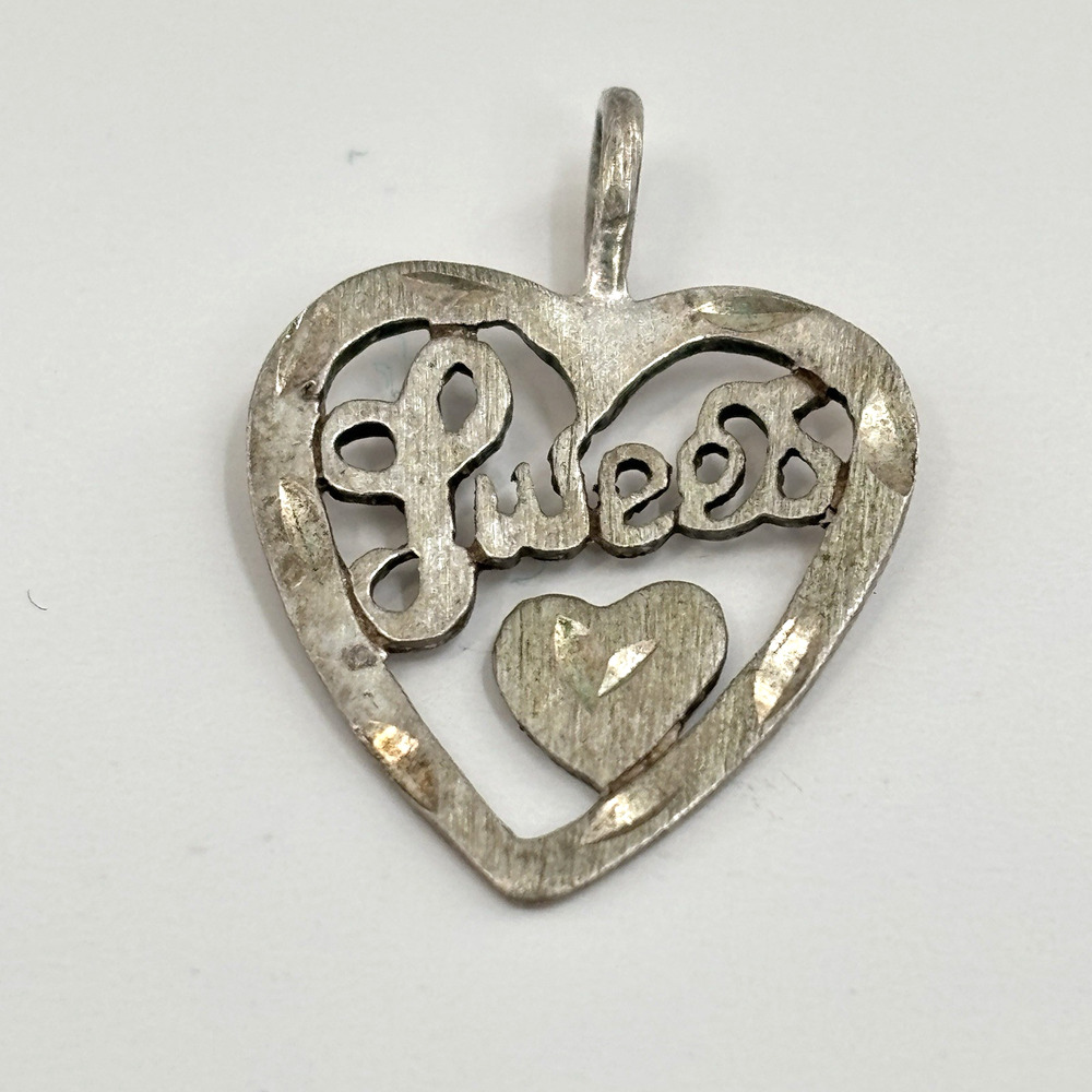 Vintage Sterling Silver Sweet Heart Charm Pendant Love Valentine Jewelry